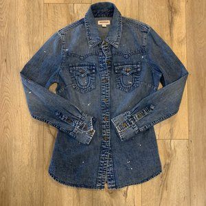 True Religion Paint Splatter Western Denim Shirt S